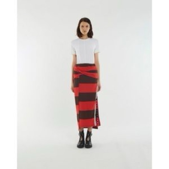 3.1 Phillip Lim Striped Twist Midi Skirt Red Brown Medium - Picture 14 of 14